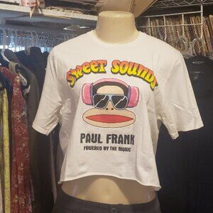 Paul Frank Cropped White Short Sleeve Tee Shirt Size M
